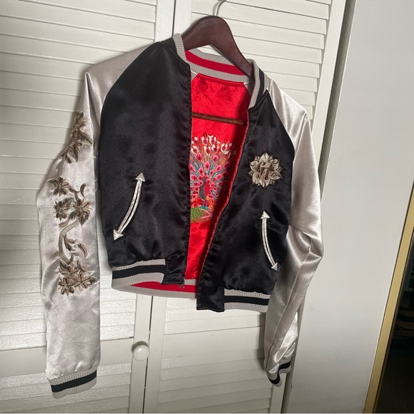 Y2K It Jeans Reversible Embroidered Oriental Silky Peacock Jacket 🦚 - Picture 14 of 15